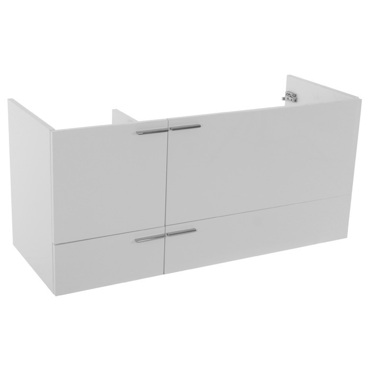 ACF L412W 47 Inch Wall Mount Glossy White Double Bathroom Vanity Cabinet